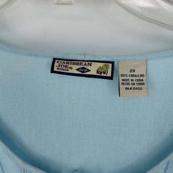 Caribbean Joe Womens Linen Tunic Top Light Blue Pleated Lagenlook Size 2X - Picture 9 of 9